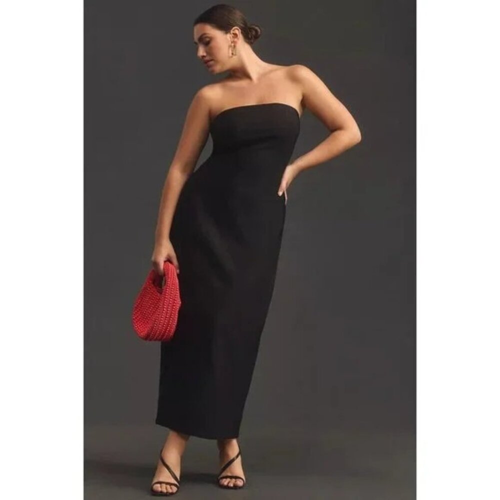 NWT Anthropologie Strapless Slim Midi Dress XL Cocktail Sheath Black LBD Stretch
